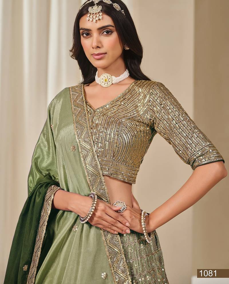 Green Art Silk Embroidered Semi Stitched Lehenga Choli Size Up To 42
