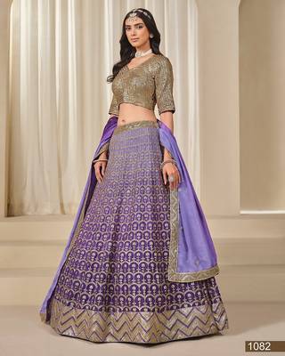 Violet Art Silk Embroidered Semi Stitched Lehenga Choli Size Up To 42 1