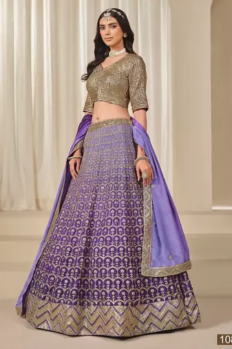 Violet Art Silk Embroidered Semi Stitched Lehenga Choli Size Up To 42