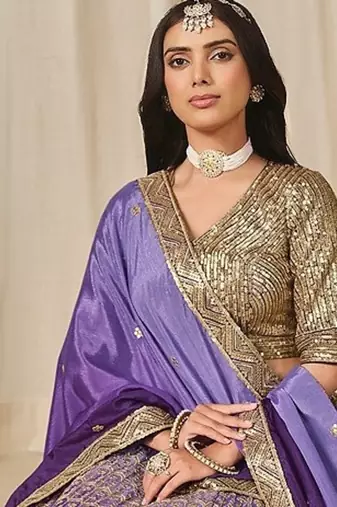Violet Art Silk Embroidered Semi Stitched Lehenga Choli Size Up To 42