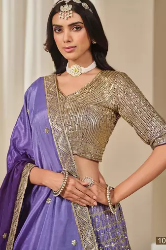 Violet Art Silk Embroidered Semi Stitched Lehenga Choli Size Up To 42