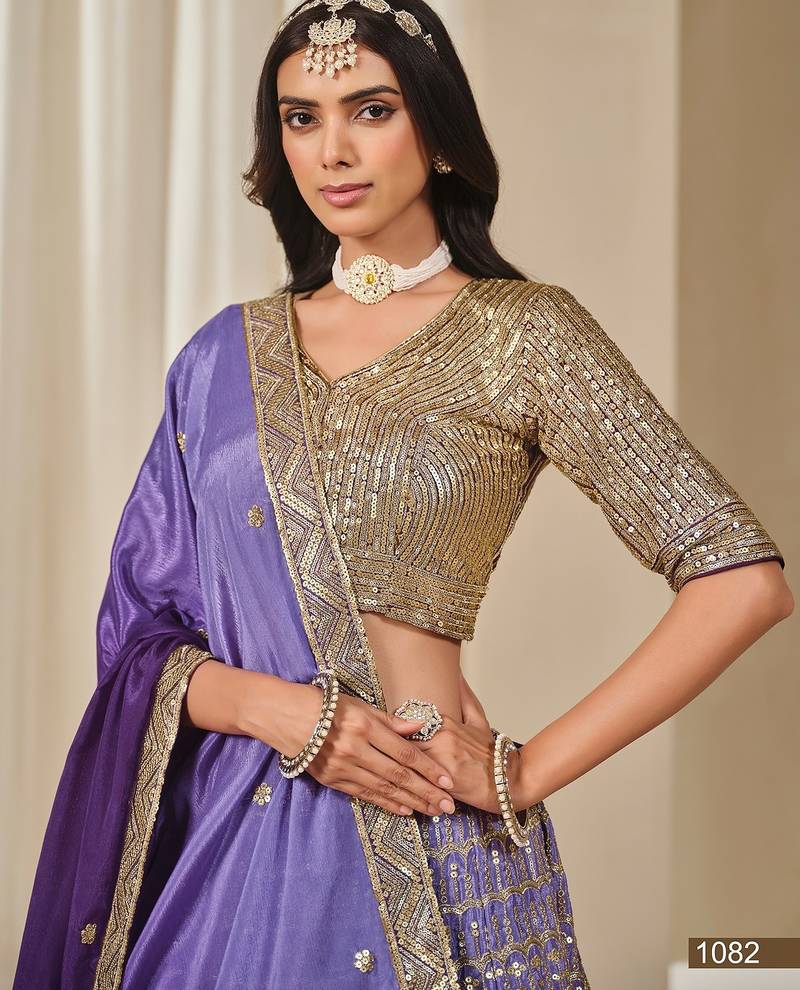 Violet Art Silk Embroidered Semi Stitched Lehenga Choli Size Up To 42