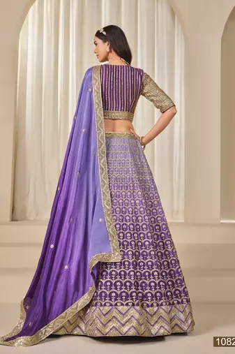 Violet Art Silk Embroidered Semi Stitched Lehenga Choli Size Up To 42