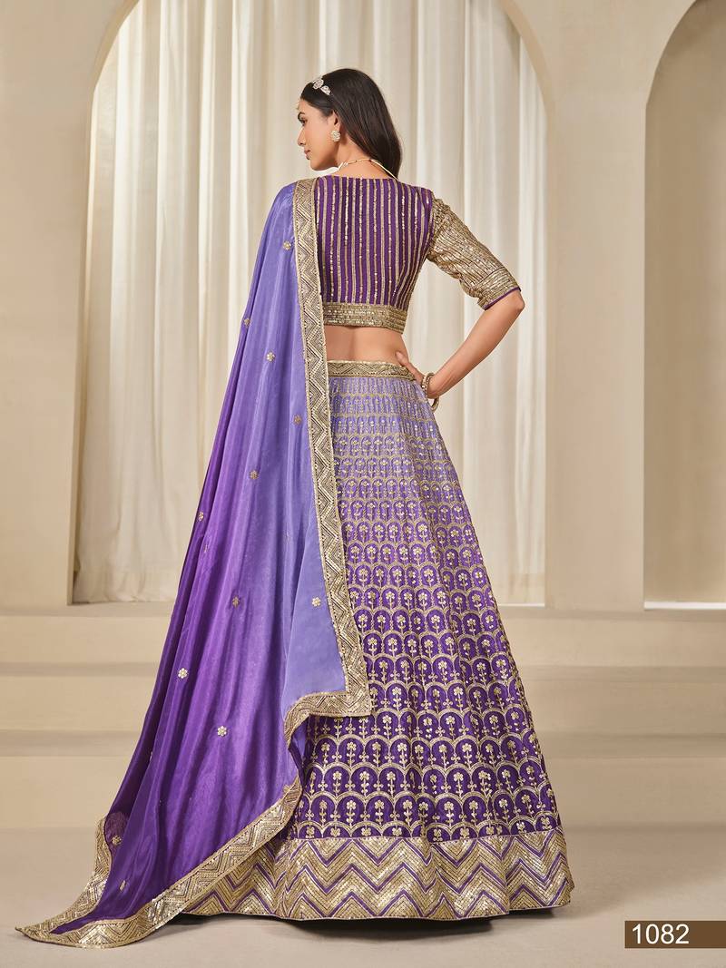Violet Art Silk Embroidered Semi Stitched Lehenga Choli Size Up To 42