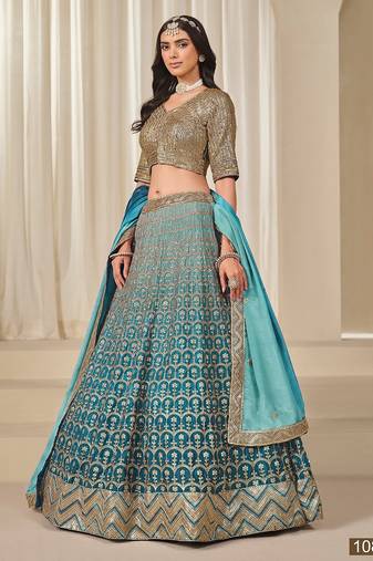 Sky Blue Art Silk Embroidered Semi Stitched Lehenga Choli Size Up To 42