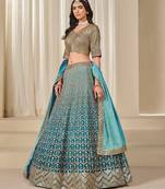 Sky Blue Art Silk Embroidered Semi Stitched Lehenga Choli Size Up To 42