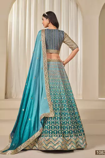 Sky Blue Art Silk Embroidered Semi Stitched Lehenga Choli Size Up To 42