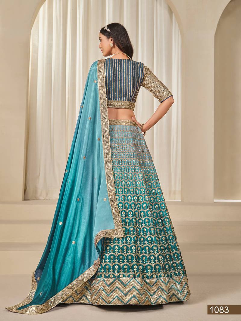 Sky Blue Art Silk Embroidered Semi Stitched Lehenga Choli Size Up To 42