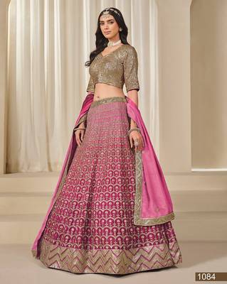 Pink Art Silk Embroidered Semi Stitched Lehenga Choli Size Up To 42 1