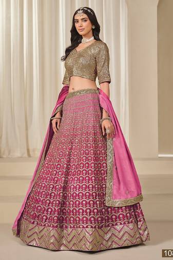 Pink Art Silk Embroidered Semi Stitched Lehenga Choli Size Up To 42