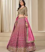 Pink Art Silk Embroidered Semi Stitched Lehenga Choli Size Up To 42