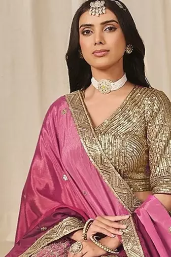 Pink Art Silk Embroidered Semi Stitched Lehenga Choli Size Up To 42