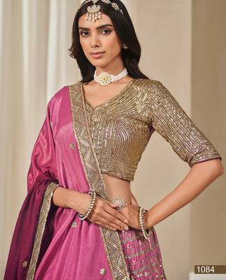 Pink Art Silk Embroidered Semi Stitched Lehenga Choli Size Up To 42 3