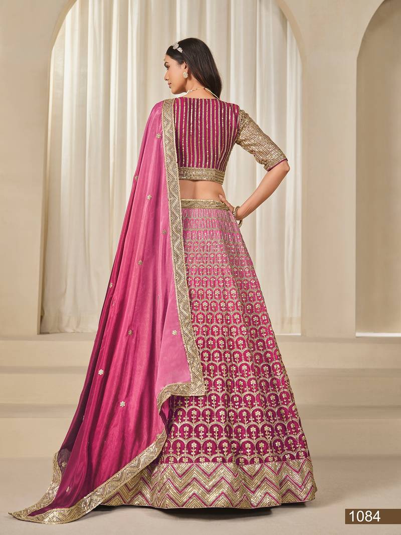 Pink Art Silk Embroidered Semi Stitched Lehenga Choli Size Up To 42
