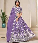 Lavender Organza Embroidered Semi Stitched Lehenga Choli Size Up To 42