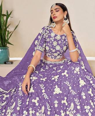 Lavender Organza Embroidered Semi Stitched Lehenga Choli Size Up To 42 4