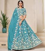 Sky Blue Organza Embroidered Semi Stitched Lehenga Choli Size Up To 42