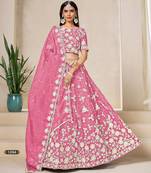 Pink Organza Embroidered Semi Stitched Lehenga Choli Size Up To 42