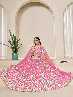 Pink Organza Embroidered Semi Stitched Lehenga Choli Size Up To 42 2