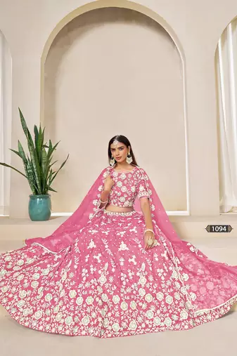 Pink Organza Embroidered Semi Stitched Lehenga Choli Size Up To 42