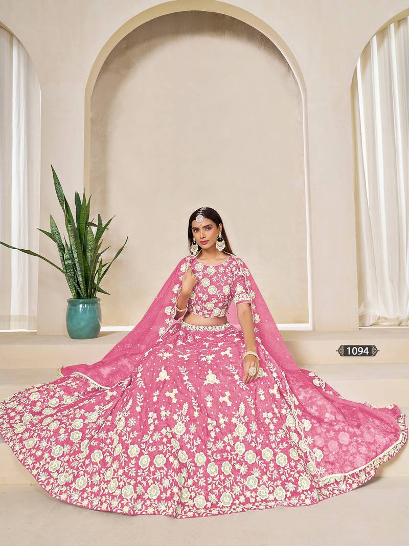 Pink Organza Embroidered Semi Stitched Lehenga Choli Size Up To 42