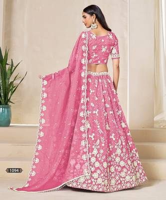 Pink Organza Embroidered Semi Stitched Lehenga Choli Size Up To 42 3