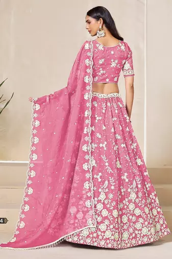 Pink Organza Embroidered Semi Stitched Lehenga Choli Size Up To 42