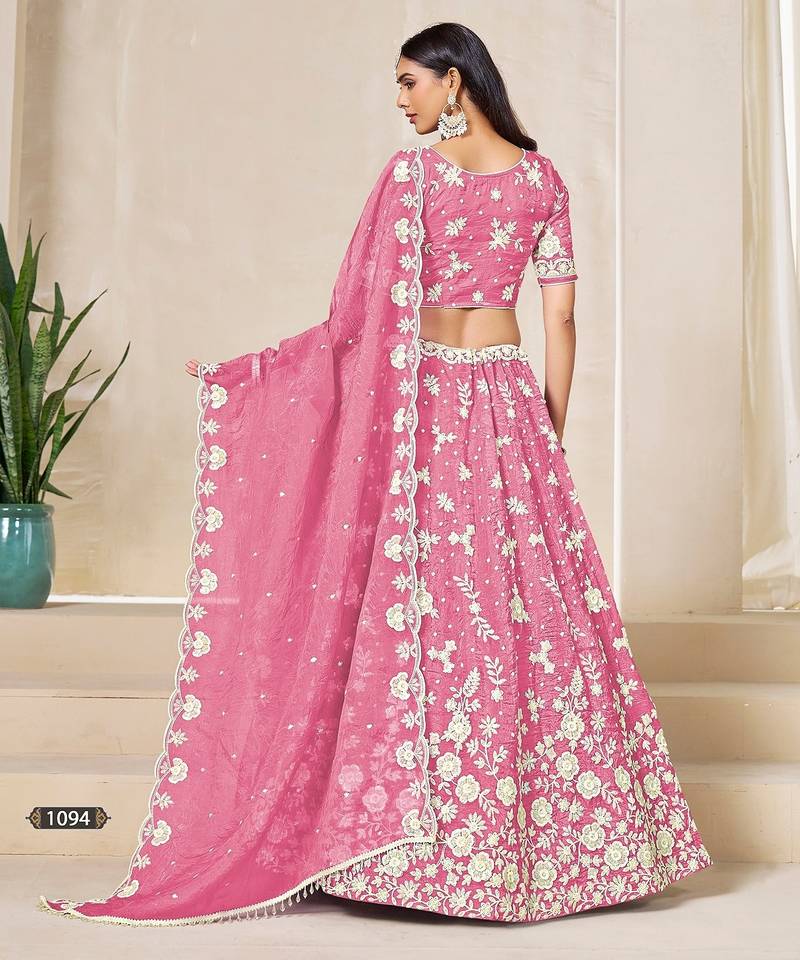 Pink Organza Embroidered Semi Stitched Lehenga Choli Size Up To 42
