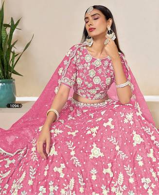 Pink Organza Embroidered Semi Stitched Lehenga Choli Size Up To 42 4