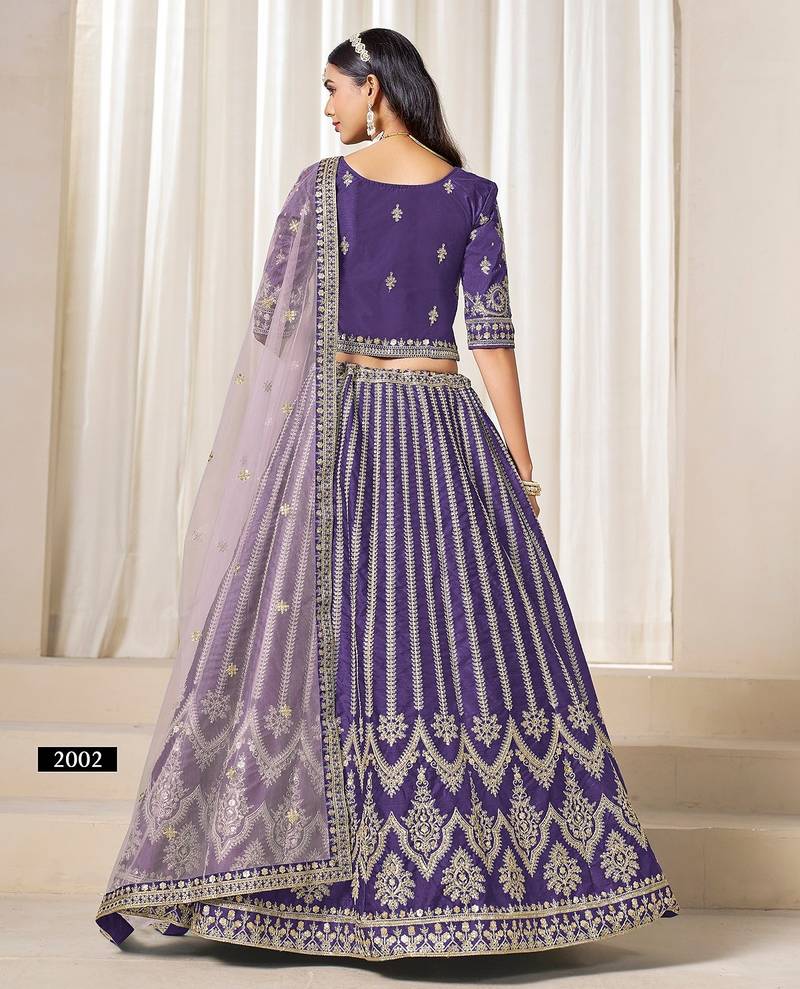 Violet Art Silk Embroidered Semi Stitched Lehenga Choli Size Up To 42