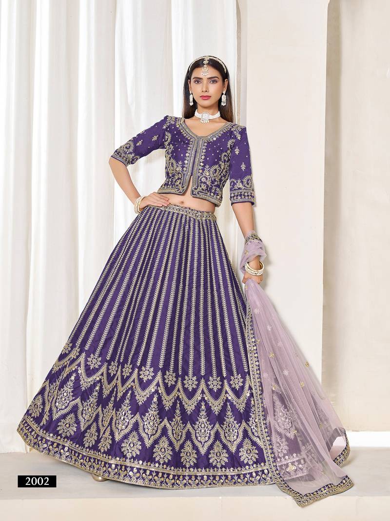 Violet Art Silk Embroidered Semi Stitched Lehenga Choli Size Up To 42
