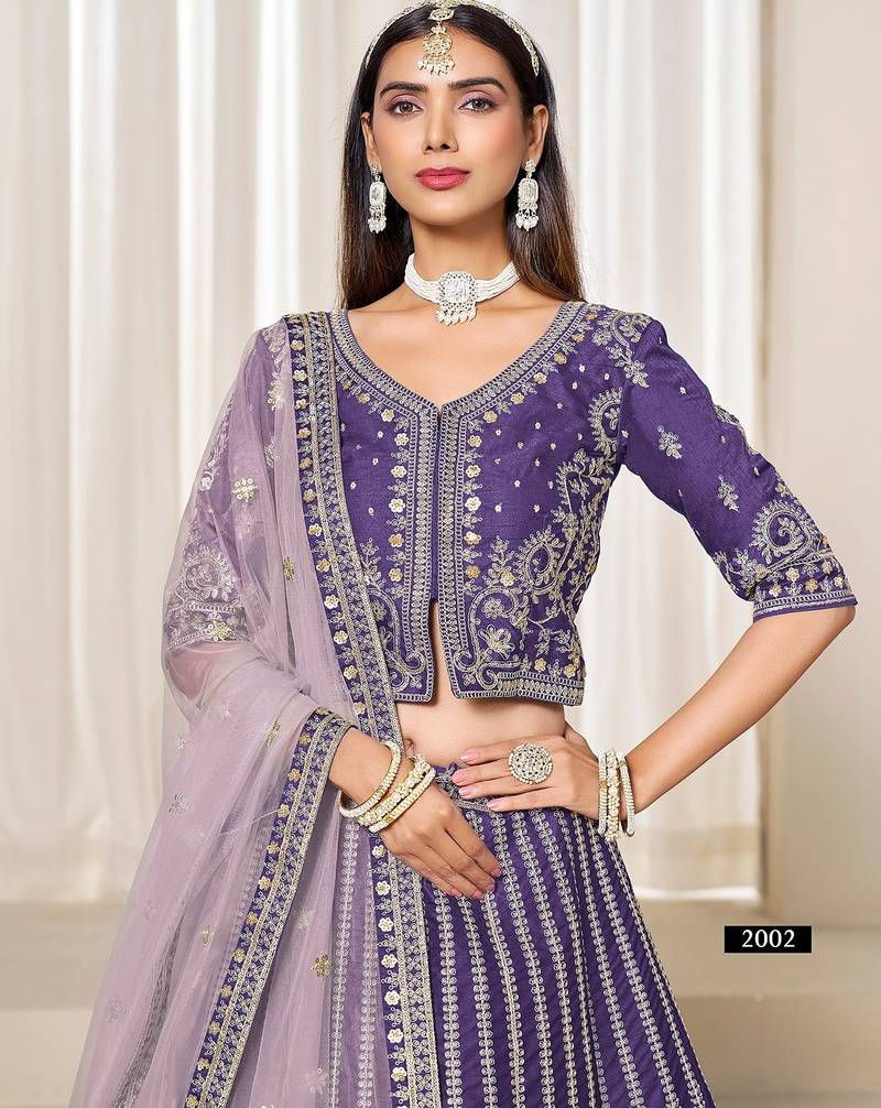 Violet Art Silk Embroidered Semi Stitched Lehenga Choli Size Up To 42