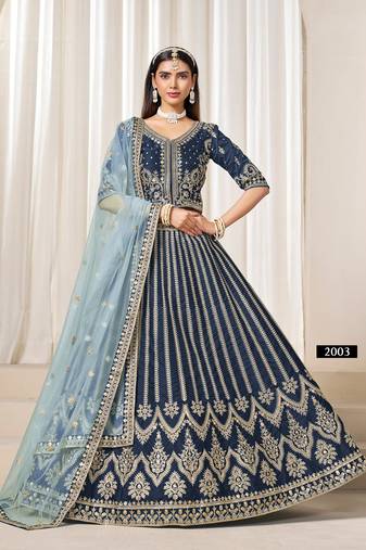 Blue Art Silk Embroidered Semi Stitched Lehenga Choli Size Up To 42
