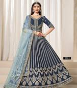 Blue Art Silk Embroidered Semi Stitched Lehenga Choli Size Up To 42