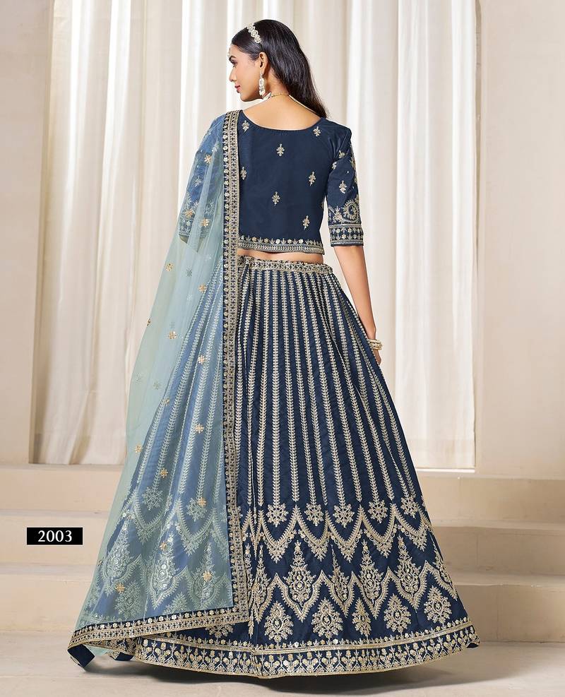 Blue Art Silk Embroidered Semi Stitched Lehenga Choli Size Up To 42