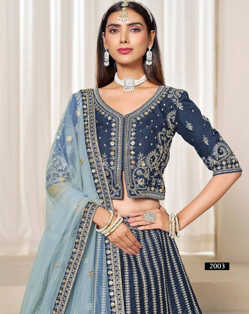 Blue Art Silk Embroidered Semi Stitched Lehenga Choli Size Up To 42