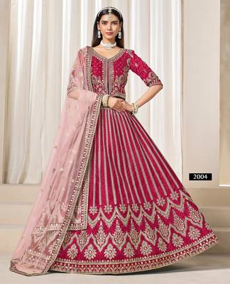 Pink Art Silk Embroidered Semi Stitched Lehenga Choli Size Up To 42 1