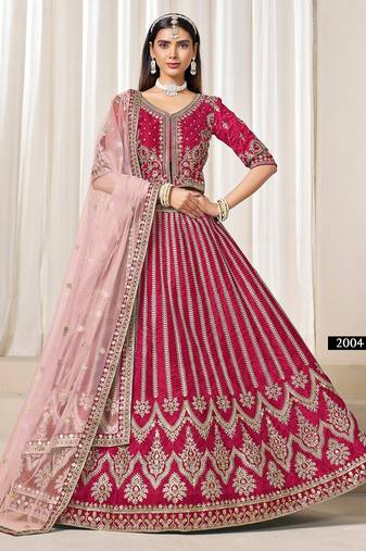 Pink Art Silk Embroidered Semi Stitched Lehenga Choli Size Up To 42