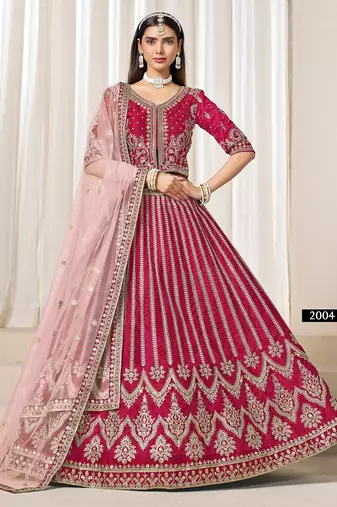Pink Art Silk Embroidered Semi Stitched Lehenga Choli Size Up To 42