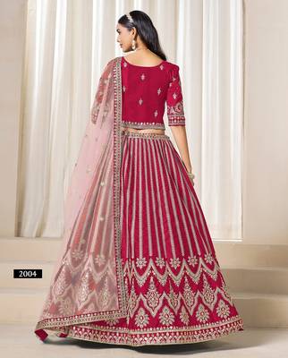 Pink Art Silk Embroidered Semi Stitched Lehenga Choli Size Up To 42 2