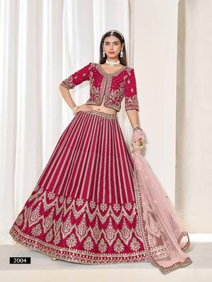 Pink Art Silk Embroidered Semi Stitched Lehenga Choli Size Up To 42 3