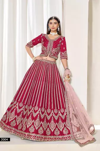Pink Art Silk Embroidered Semi Stitched Lehenga Choli Size Up To 42