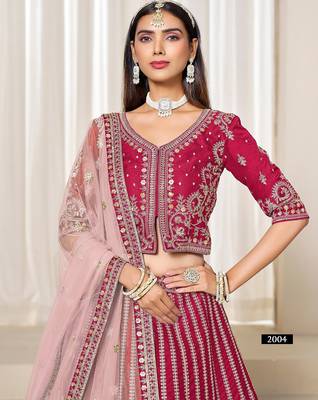 Pink Art Silk Embroidered Semi Stitched Lehenga Choli Size Up To 42 4