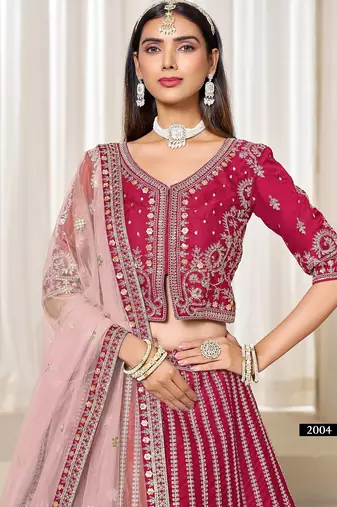 Pink Art Silk Embroidered Semi Stitched Lehenga Choli Size Up To 42