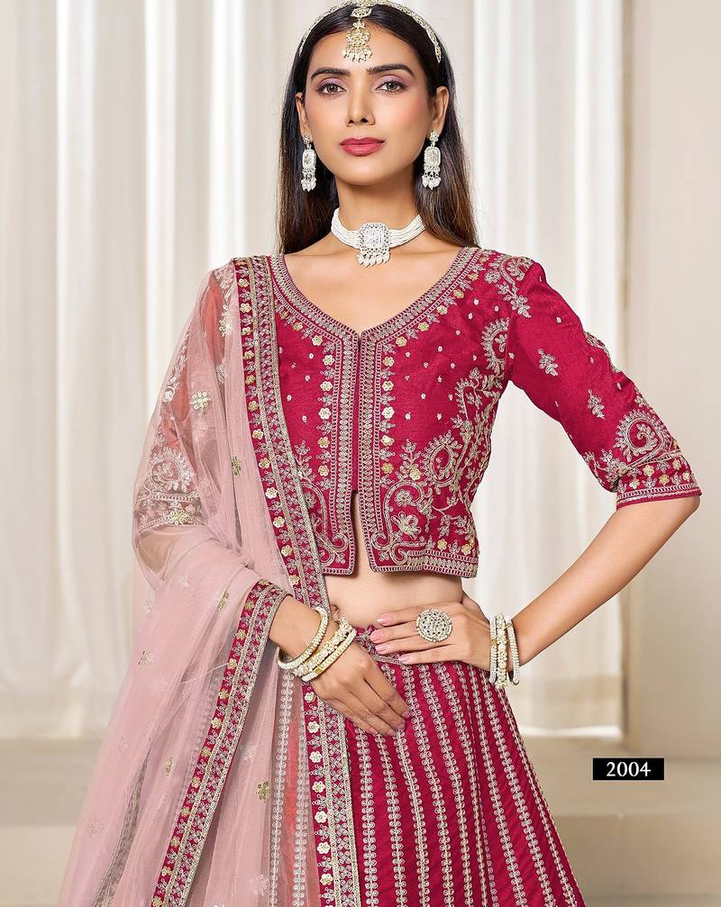 Pink Art Silk Embroidered Semi Stitched Lehenga Choli Size Up To 42