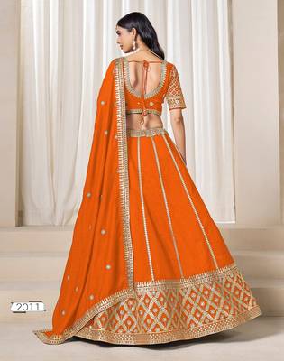 Orange Art Silk Embroidered Semi Stitched Lehenga Choli Size Up To 42 3