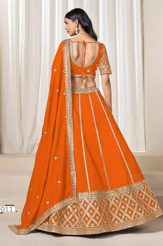 Orange Art Silk Embroidered Semi Stitched Lehenga Choli Size Up To 42