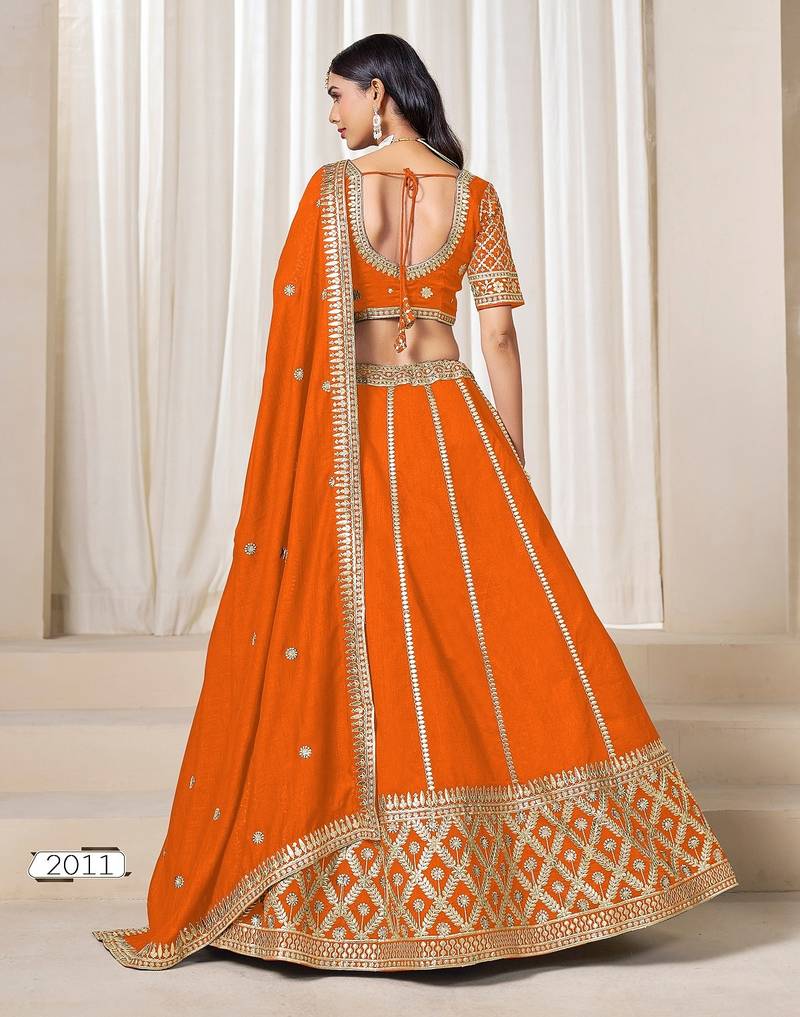 Orange Art Silk Embroidered Semi Stitched Lehenga Choli Size Up To 42