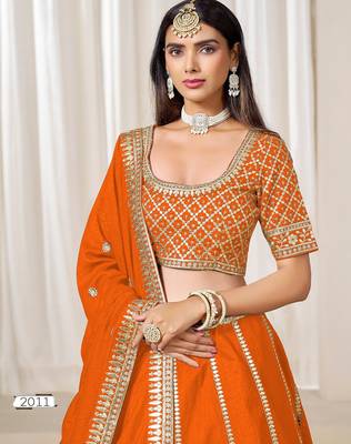 Orange Art Silk Embroidered Semi Stitched Lehenga Choli Size Up To 42 4