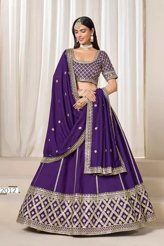 Violet Art Silk Embroidered Semi Stitched Lehenga Choli Size Up To 42
